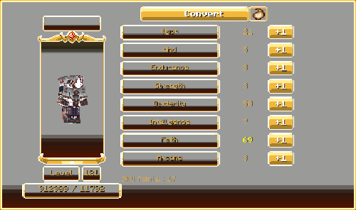 In-game soul attributes level-up menu